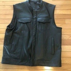 NEW Men's Leather Motorcycle Dark Brown Vest Zipper&Snap Closure.Size: XL
